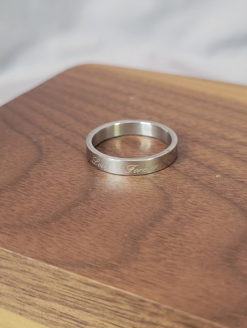 Silver "Love Forever" Engraved Stainless Steel Band Ring